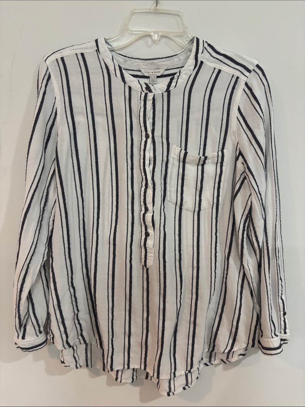 Lucky Brand White Shirt with Black Vertical Stripes
